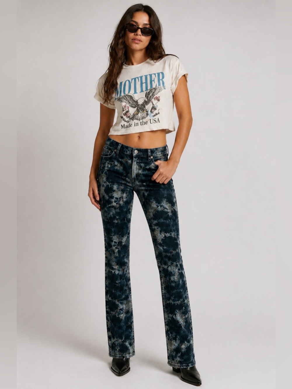 MOTHER Tie Dye Skinny Jeans Blue Acid Wash Looker Mid Rise 24 Y2K